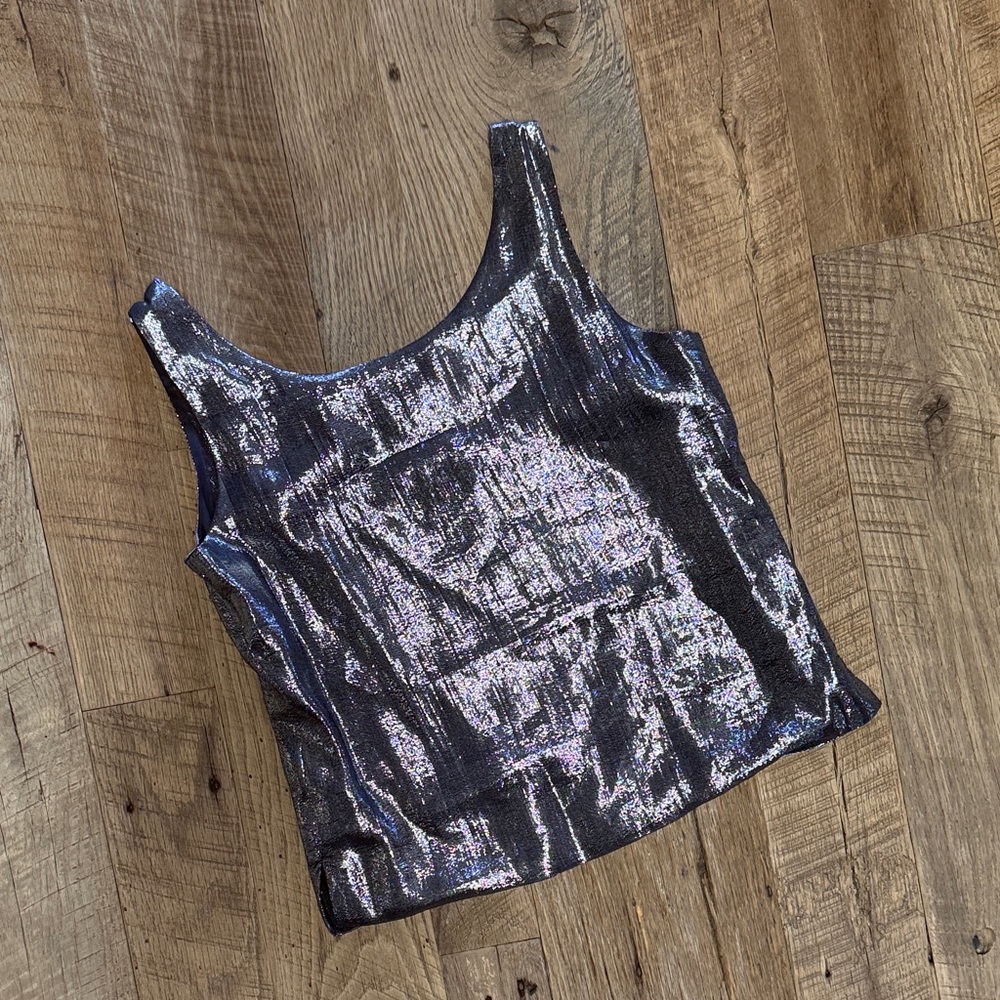 Ilana Kohn Silk cropped Metallic Scoop Tank - Picture 2 of 7